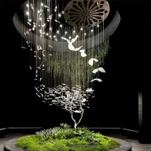 الحديثة فندق اللوبي الفاخرة إضاءة ديكورية الزجاج الطيور شكل Led ثريا تركب بالسقف قلادة ضوء Modern Hotel Lobby Luxury Decorative Lighting Glass Bird Shape Led Ceiling Chandelier Pendant Light