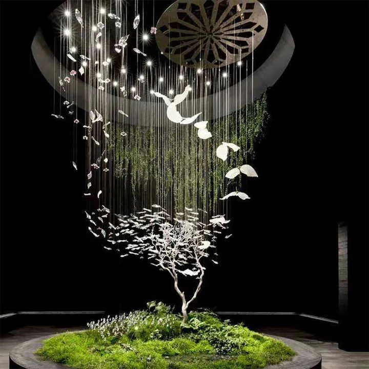الحديثة فندق اللوبي الفاخرة إضاءة ديكورية الزجاج الطيور شكل Led ثريا تركب بالسقف قلادة ضوء Modern Hotel Lobby Luxury Decorative Lighting Glass Bird Shape Led Ceiling Chandelier Pendant Light