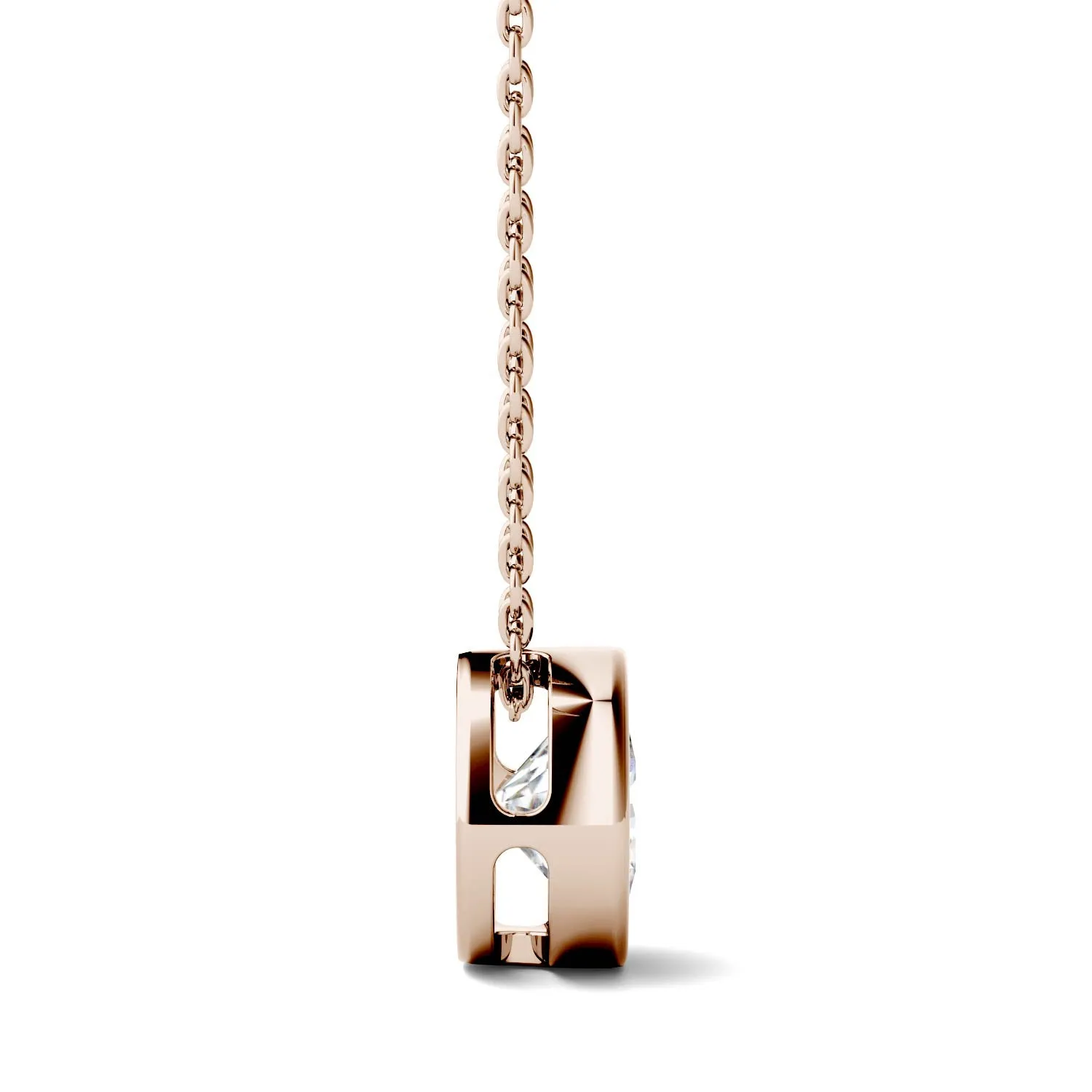 1.00 CTW DEW Round Moissanite Bezel Pendant in 14K Rose Gold
