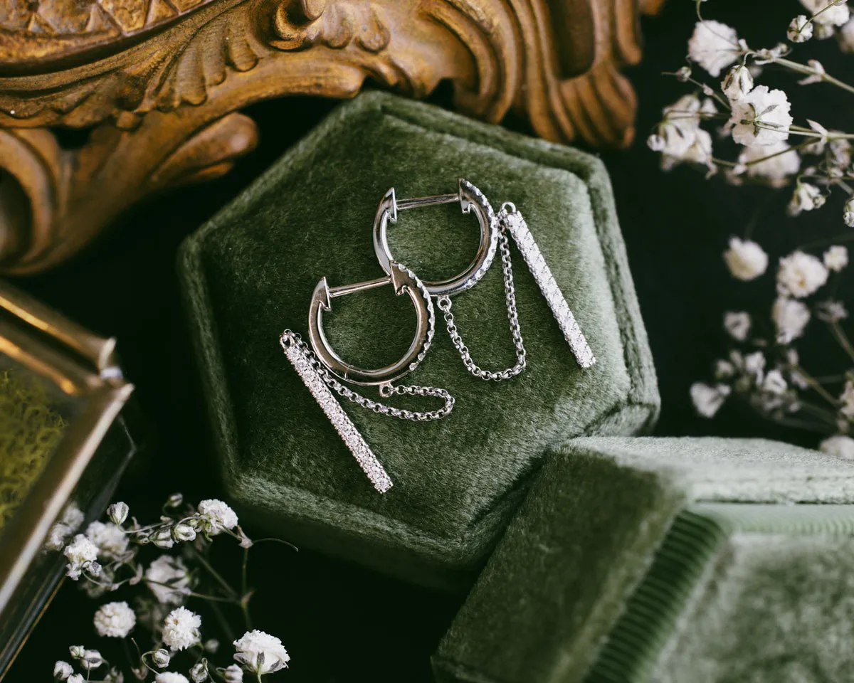 1/4CTW NATURAL DIAMOND HINGED HOOP CHAIN EARRINGS