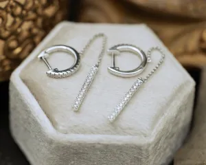 1/4CTW NATURAL DIAMOND HINGED HOOP CHAIN EARRINGS