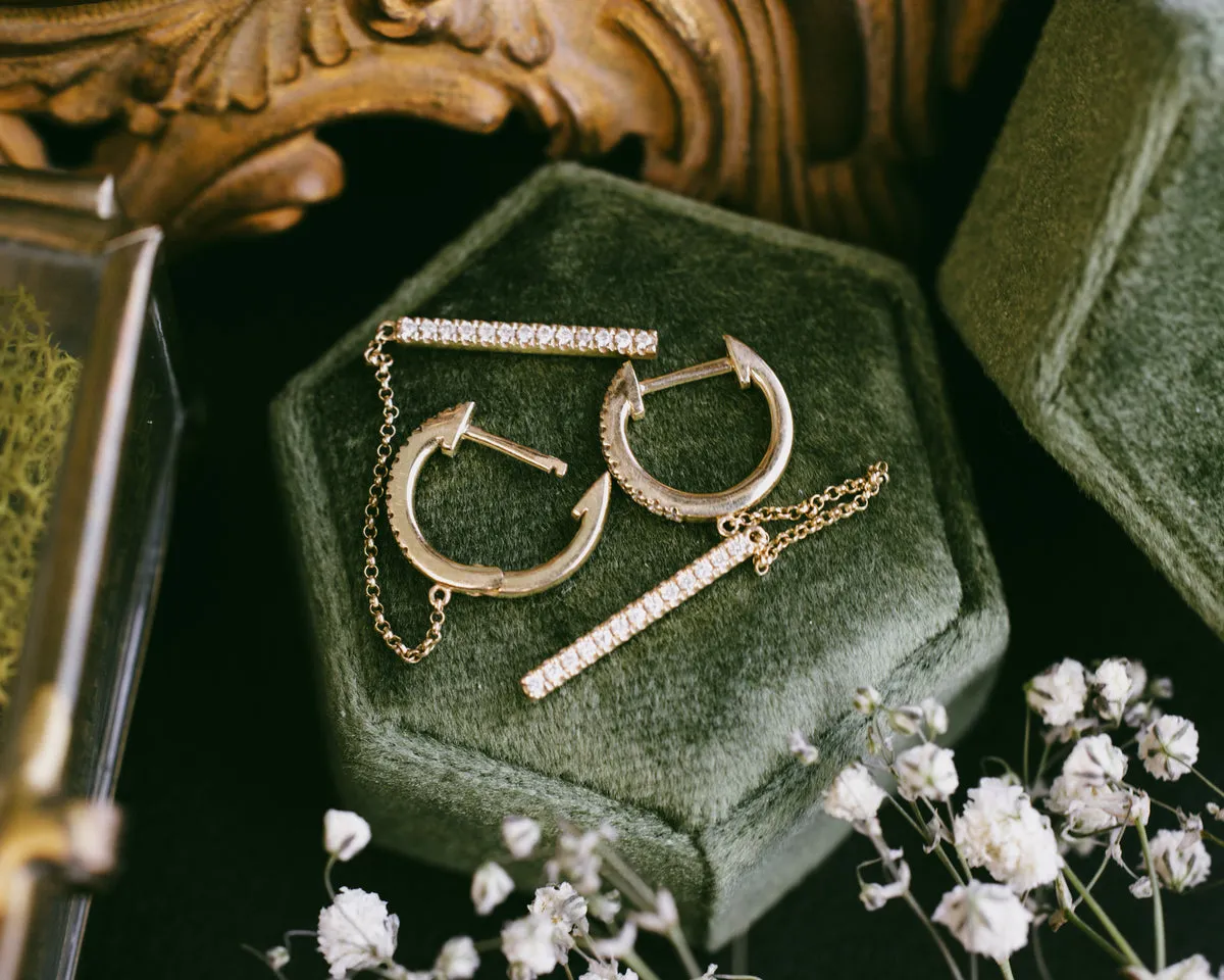 1/4CTW NATURAL DIAMOND HINGED HOOP CHAIN EARRINGS