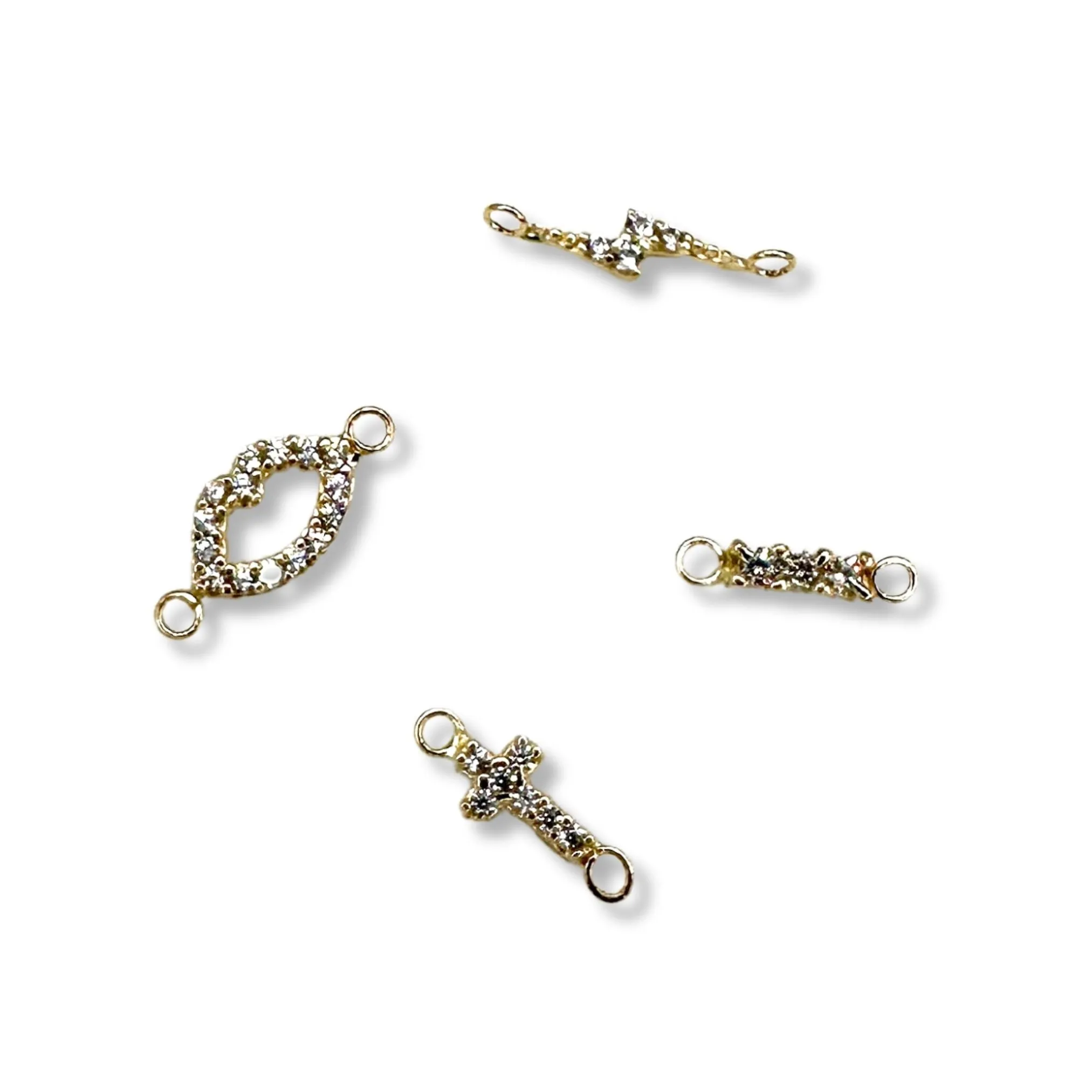 14k Gold Cross Connector With CZ Gemstones