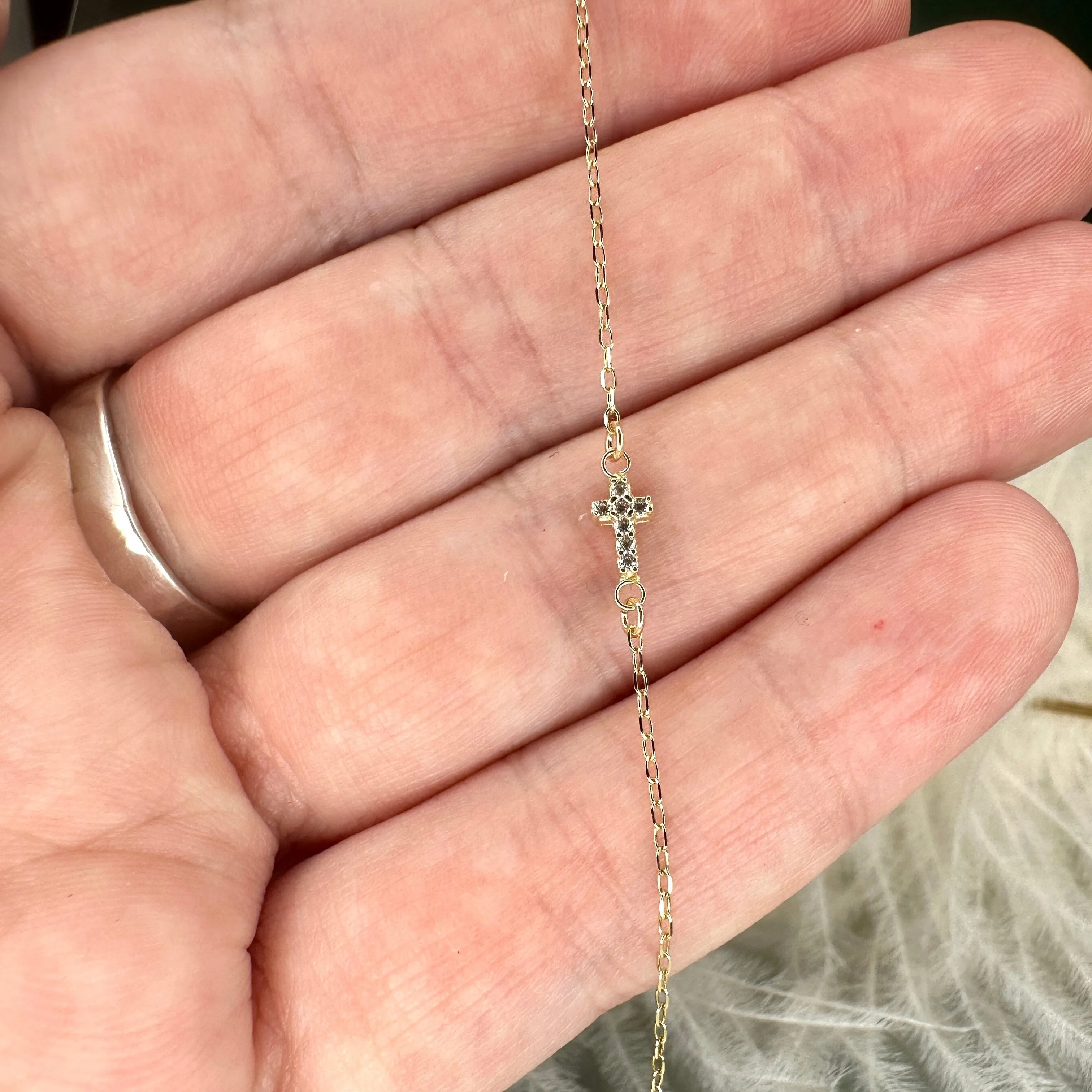 14k Gold Cross Connector With CZ Gemstones