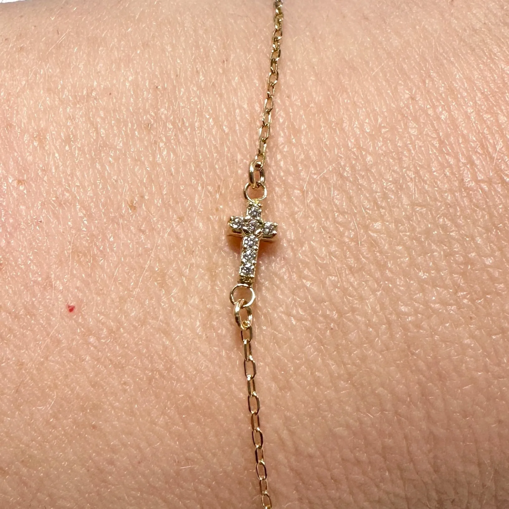 14k Gold Cross Connector With CZ Gemstones