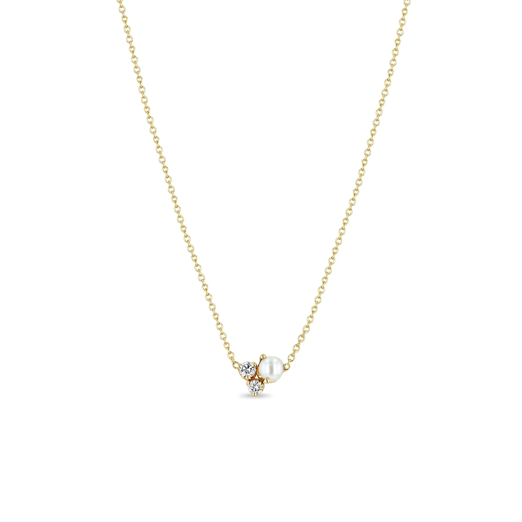 14k Mixed Prong Diamond & Pearl Cluster Necklace
