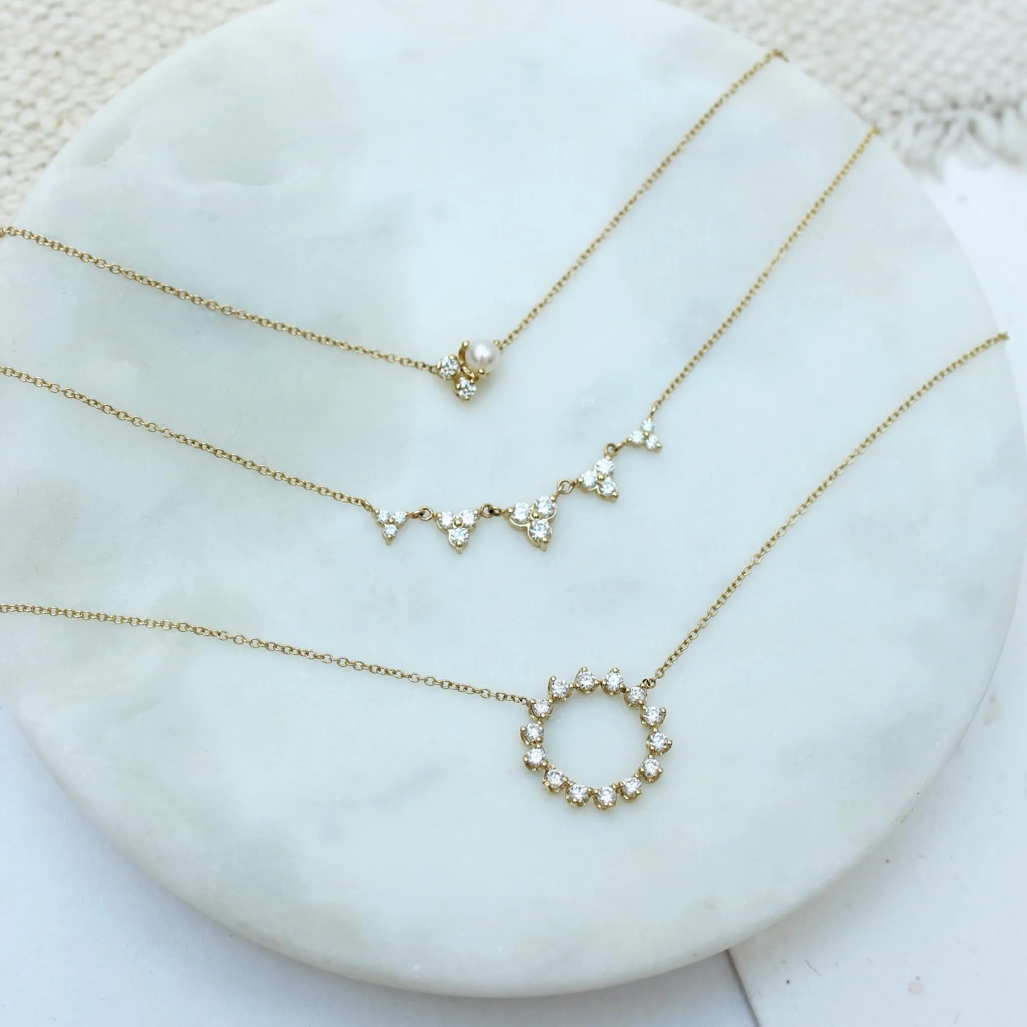 14k Mixed Prong Diamond & Pearl Cluster Necklace