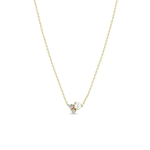 14k Mixed Prong Diamond & Pearl Cluster Necklace