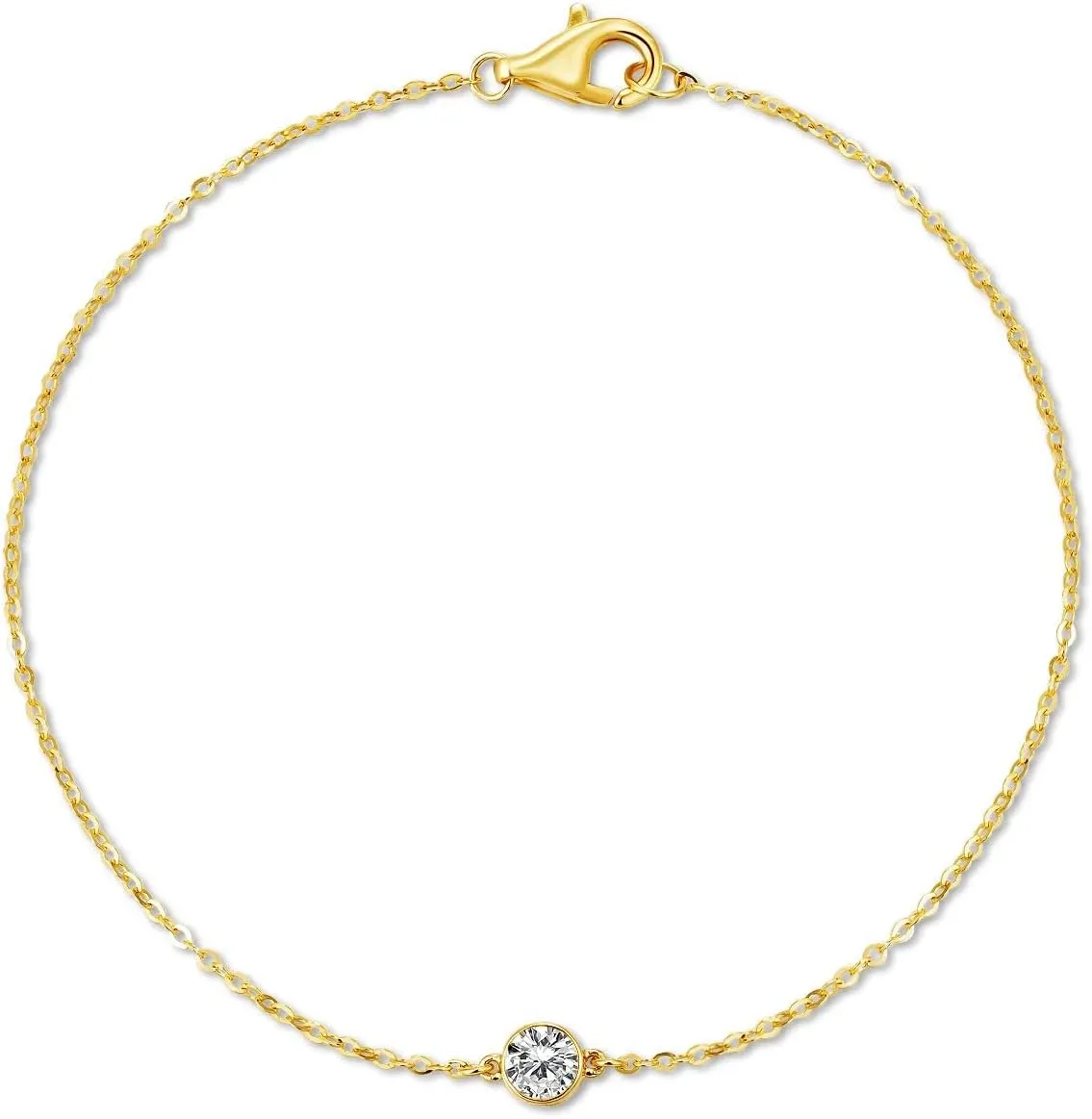 14k Solid Gold 5 Diamond Solitaire Station Bracelet for women(White),0.32ct,DEF VS~VVS, Bezel,No fading, No allergies,Lab grown Diamond,Lobster buckle