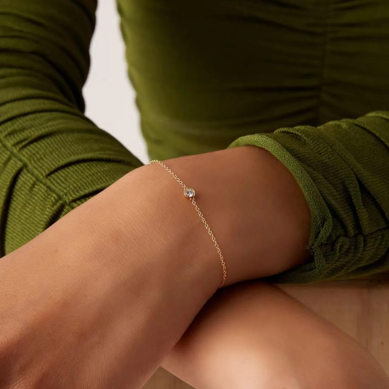 14k Solid Gold 5 Diamond Solitaire Station Bracelet for women(White),0.32ct,DEF VS~VVS, Bezel,No fading, No allergies,Lab grown Diamond,Lobster buckle