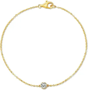 14k Solid Gold 5 Diamond Solitaire Station Bracelet for women(White),0.32ct,DEF VS~VVS, Bezel,No fading, No allergies,Lab grown Diamond,Lobster buckle