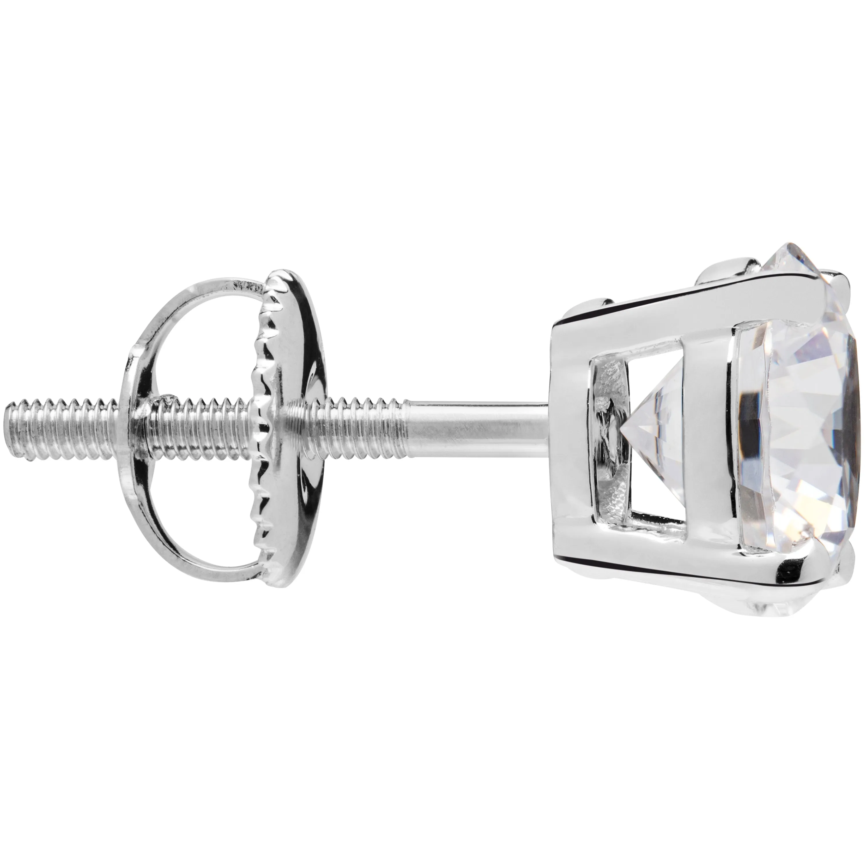 14K Solid White Gold Stud Earrings | Round Cut Cubic Zirconia | Screw Back Posts | 2.56 CTW