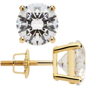 14K Solid Yellow Gold Stud Earrings | Round Cut Cubic Zirconia | Screw Back Posts | 3.34 CTW