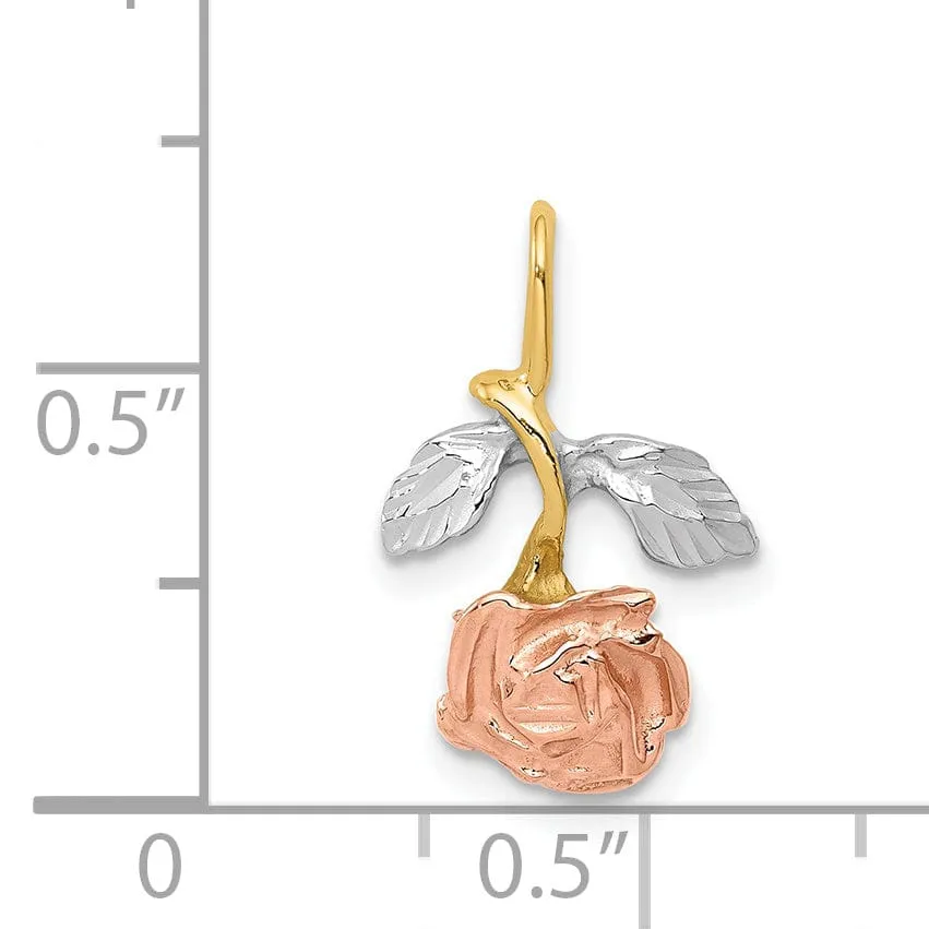 14k Tri-color Gold Open Back Textured Solid Polished Finish Rose Chain Slide. Will Not Fit Omega.