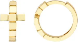 14k Yellow Gold 11.92x7.02 Cube Religious Faith Cross Hoop Earrings-Hoop Earring for Women