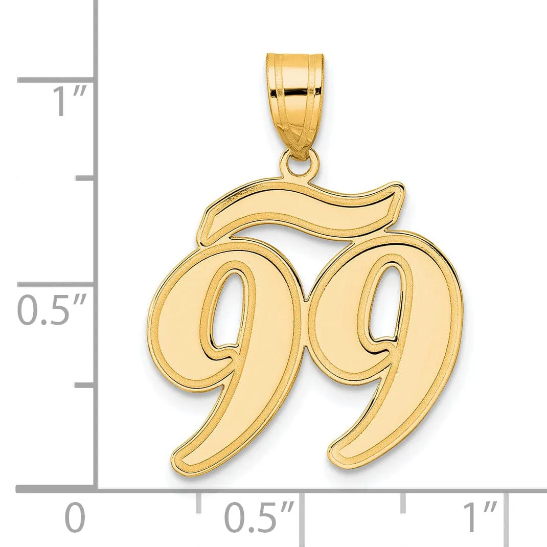 14k Yellow Gold Polished Finish Script Design Number 99 Charm Pendant