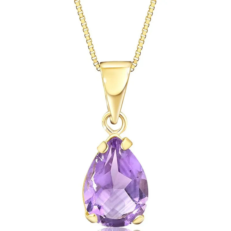 14K Yellow Gold Teardrop Amethyst  Vencie Chain 7X10mm Pendant