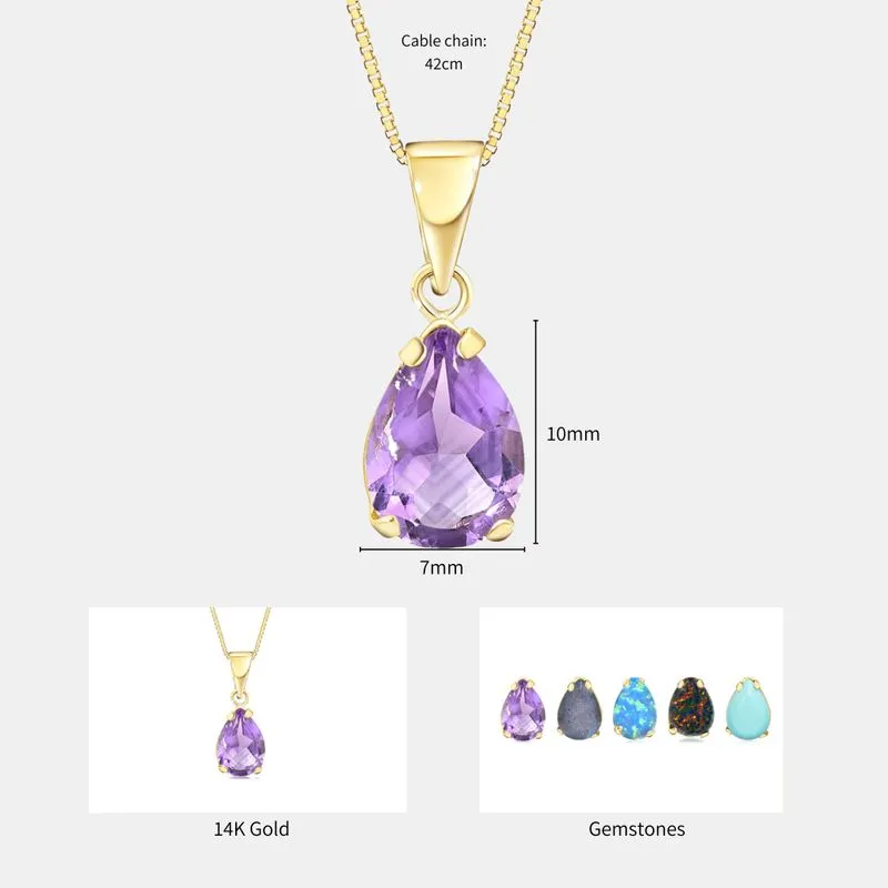 14K Yellow Gold Teardrop Amethyst  Vencie Chain 7X10mm Pendant