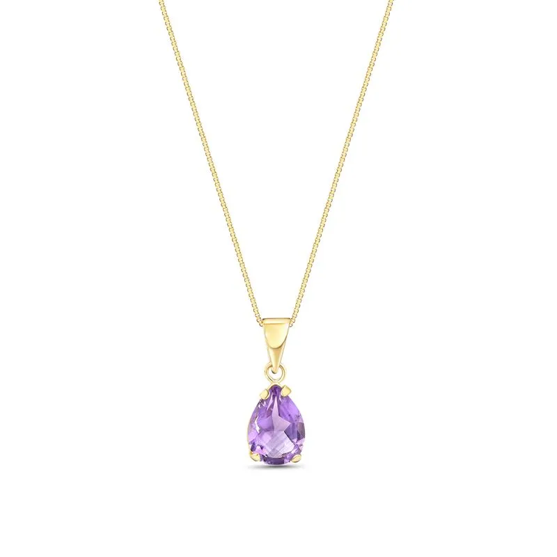 14K Yellow Gold Teardrop Amethyst  Vencie Chain 7X10mm Pendant