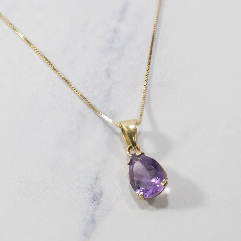 14K Yellow Gold Teardrop Amethyst  Vencie Chain 7X10mm Pendant