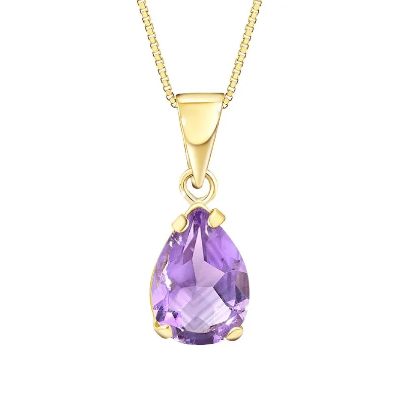 14K Yellow Gold Teardrop Amethyst  Vencie Chain 7X10mm Pendant