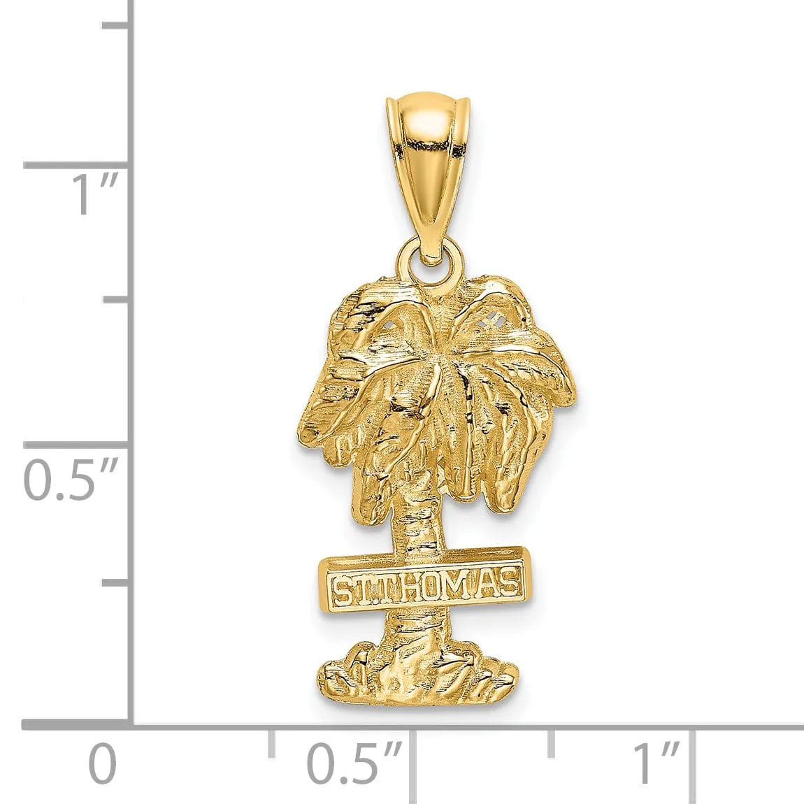 14K Yellow Gold Textured Polished Finish Saint THOMAS Under Palm Tree Charm Pendant