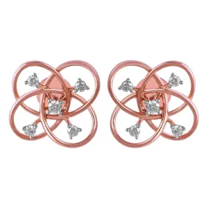 14KT (585) Rose Gold & Diamond Unique Intertwined Design Stud Earrings