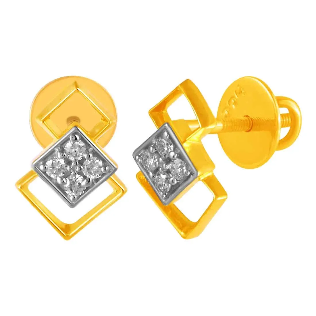 14KT (585) Yellow Gold & Diamond Overlapping Stud Earrings