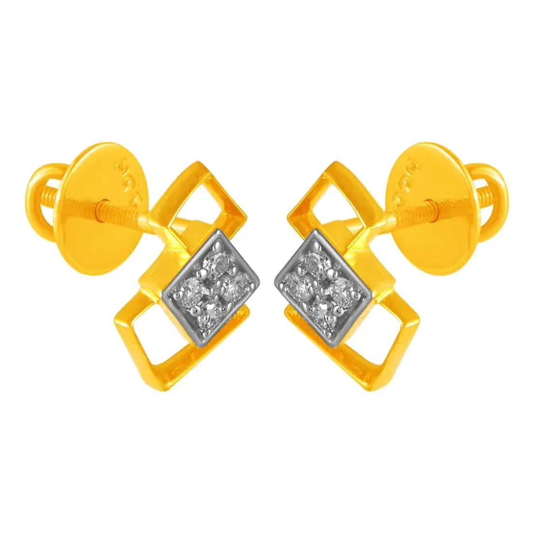 14KT (585) Yellow Gold & Diamond Overlapping Stud Earrings