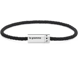 7g polished sterling silver and black polyester nato cable bracelet