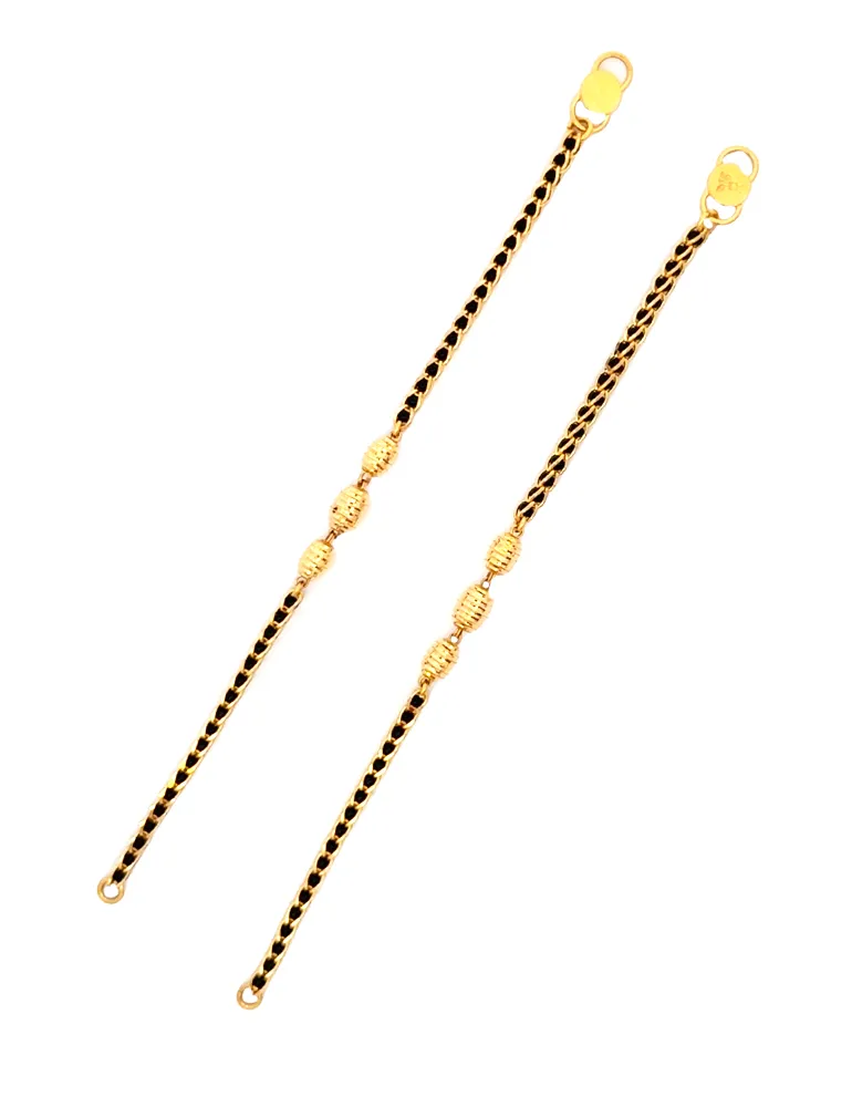 A Pair of Black-Beads Kids Gold Bracelet - 22 Kt