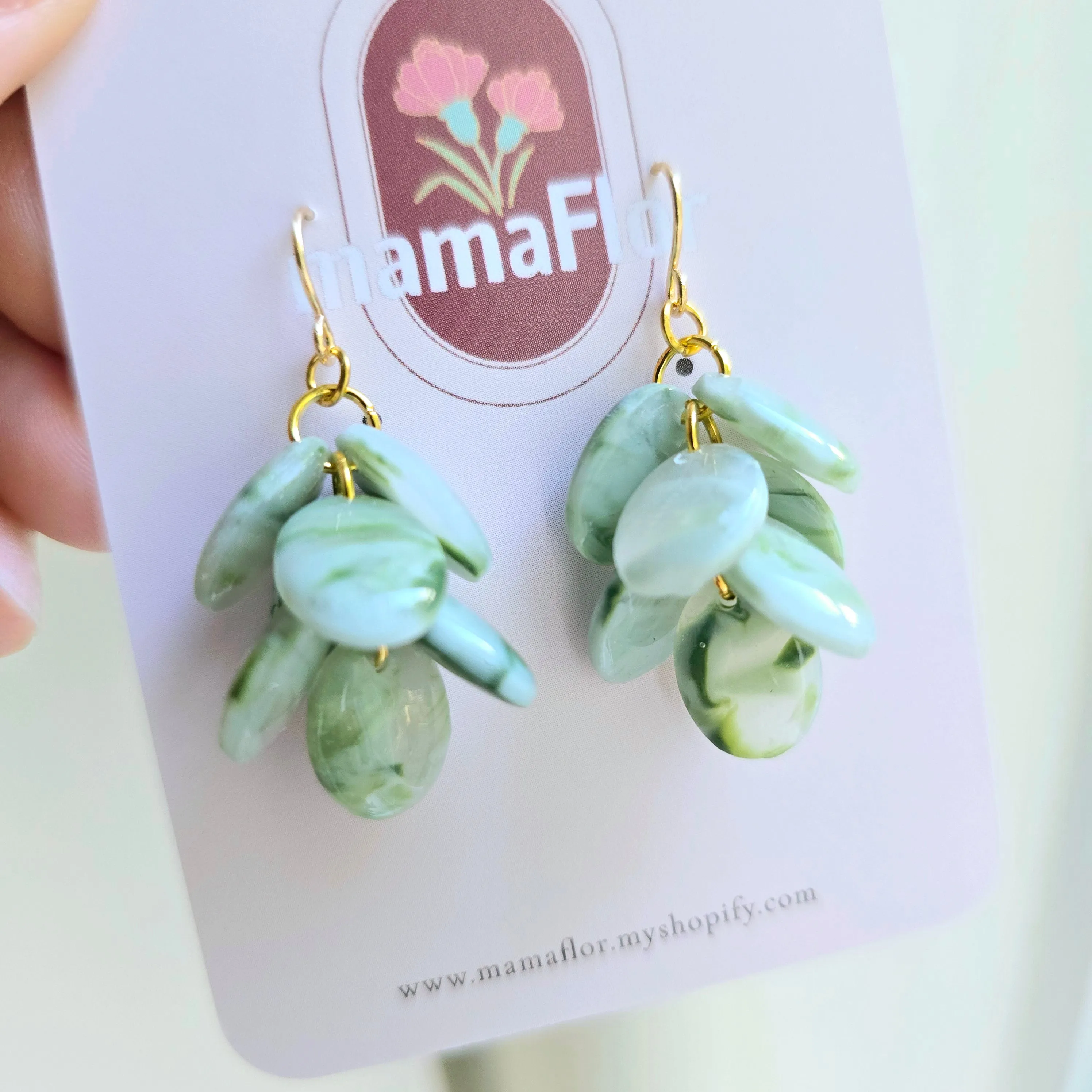 Ada Cascade Earrings in marbled sage
