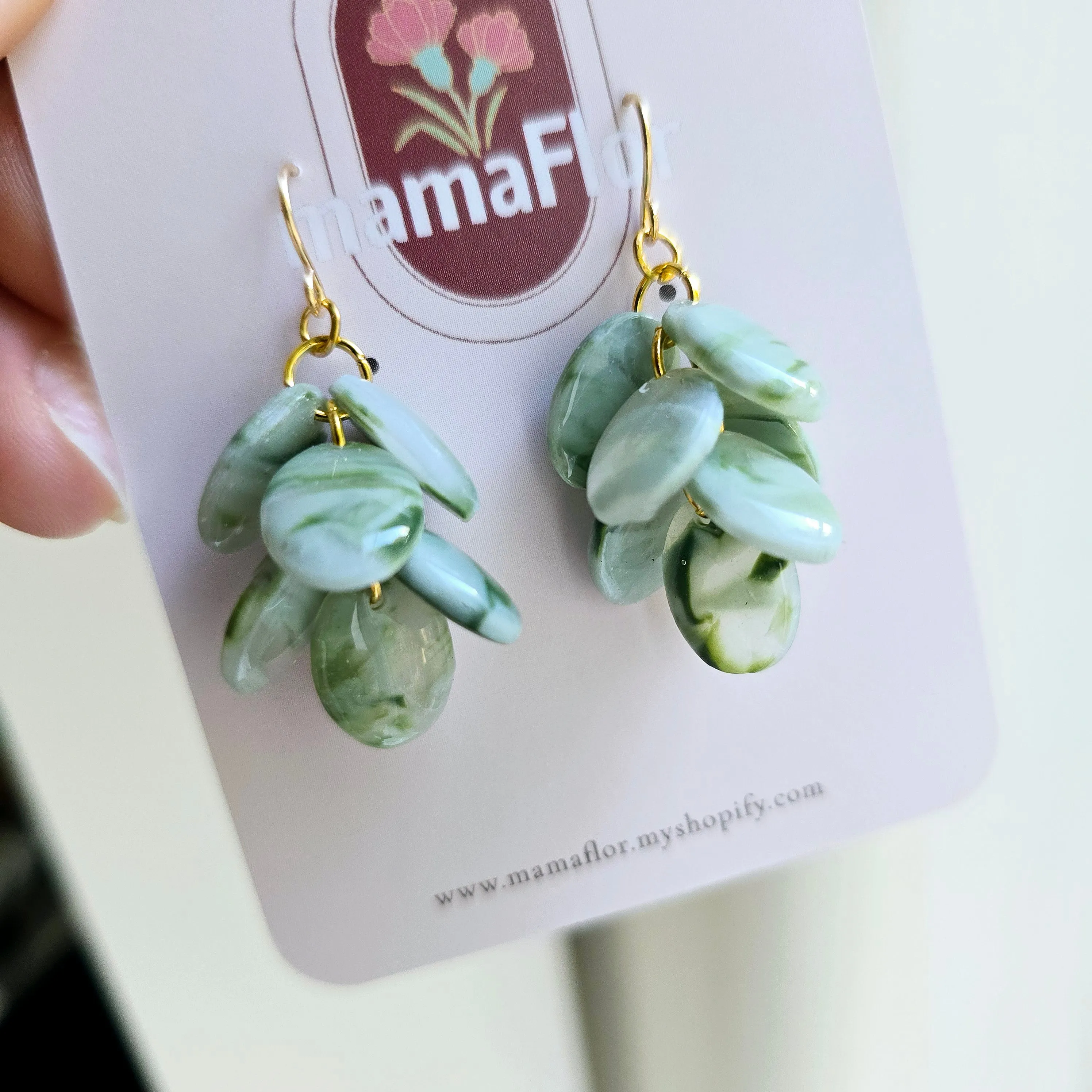 Ada Cascade Earrings in marbled sage