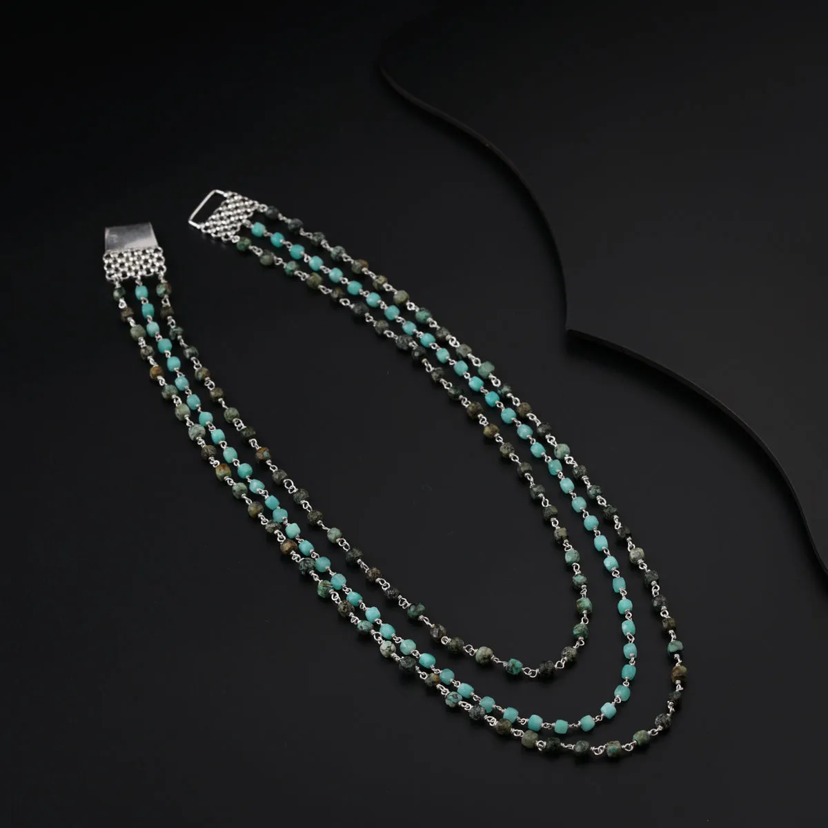 Amazonite & Firoza Stones Layered Silver Necklace
