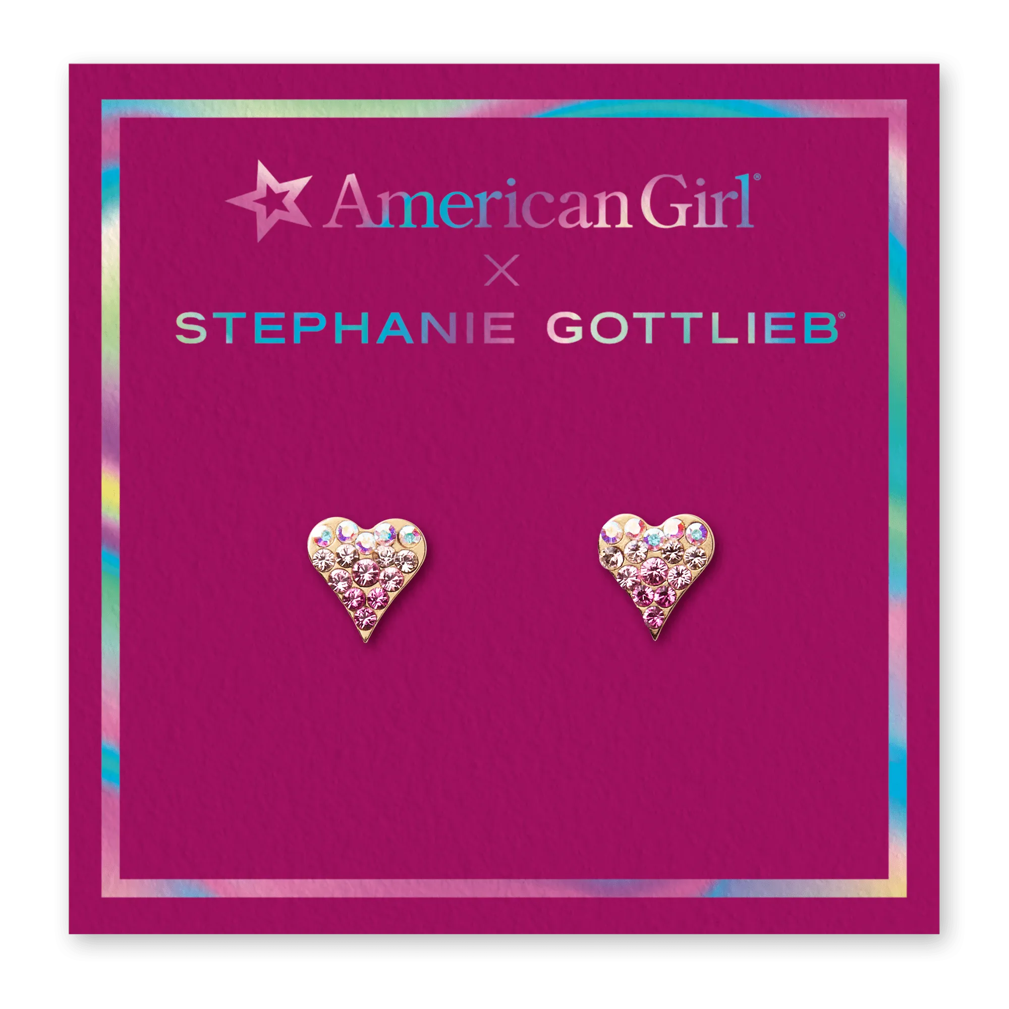 American Girl® x Stephanie Gottlieb Rosy Shimmer Heart Stud Earrings for Girls