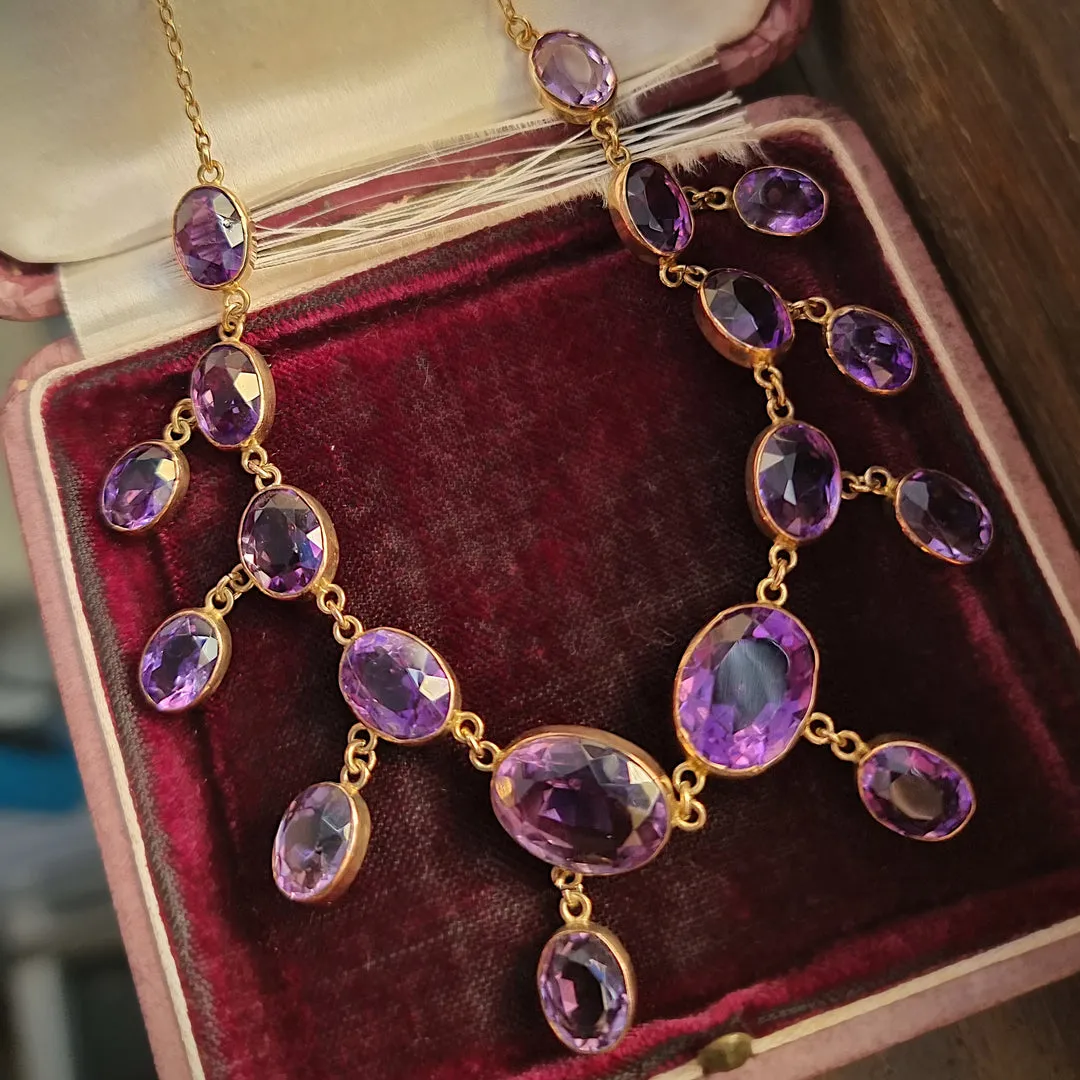 Antique Amethyst Fringe Necklace For Women -  14k Gold Vermeil Vintage Necklaces