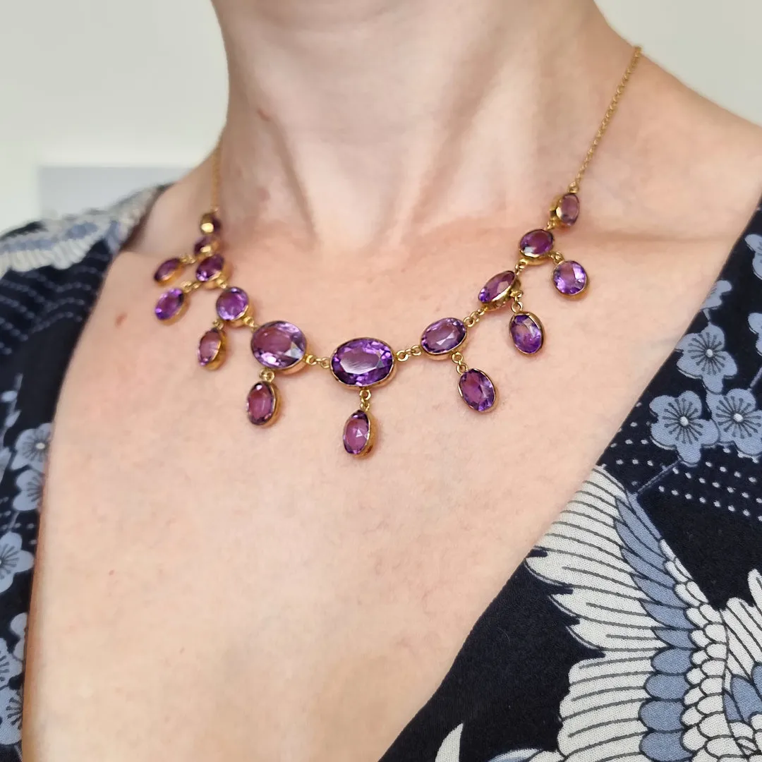Antique Amethyst Fringe Necklace For Women -  14k Gold Vermeil Vintage Necklaces