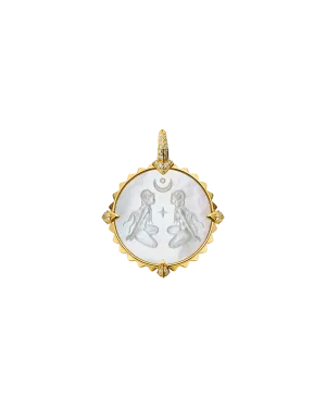 Aries Coin Charm | Mother of Pearl, Diamonds, and Yellow Gold
