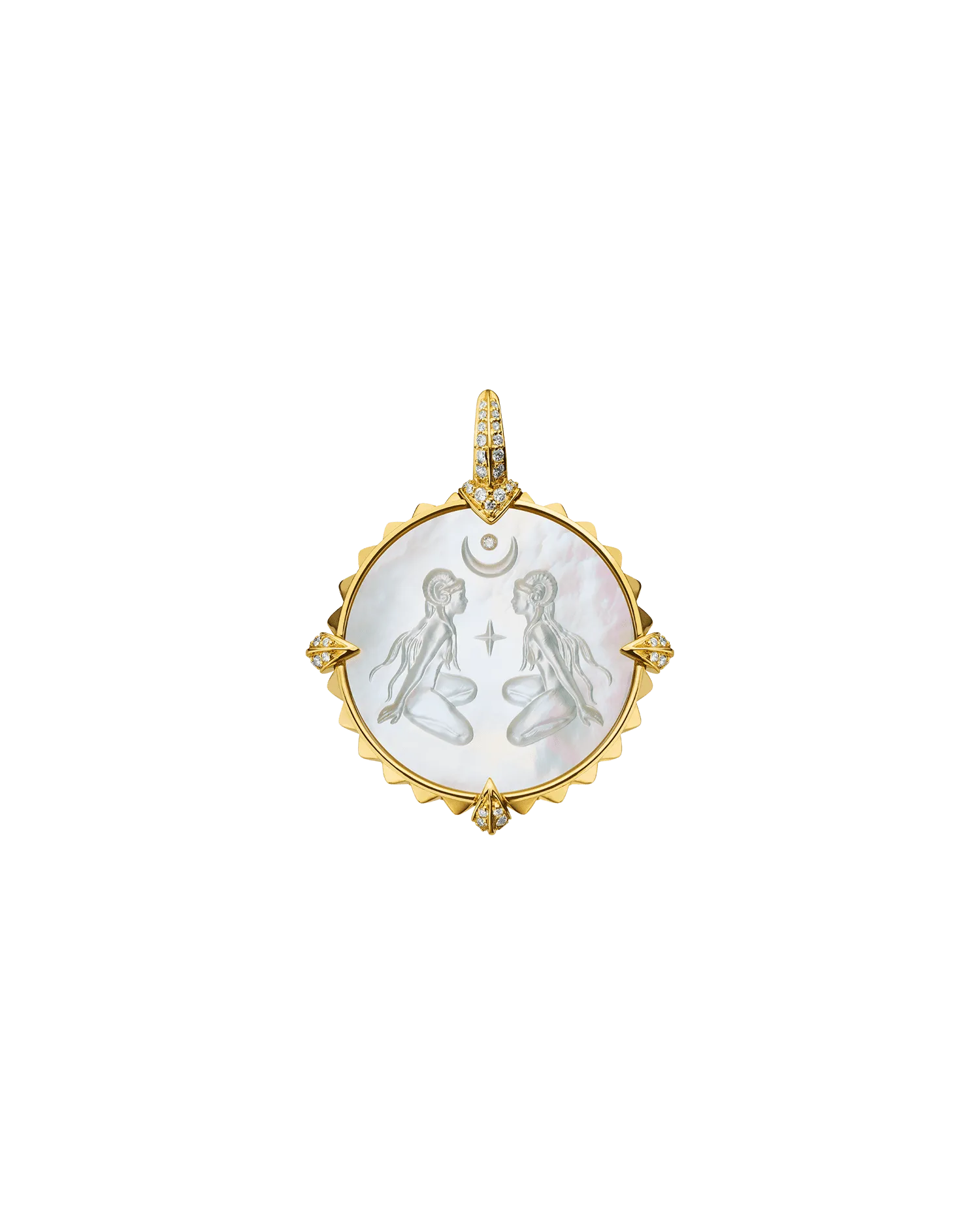 Aries Coin Charm | Mother of Pearl, Diamonds, and Yellow Gold