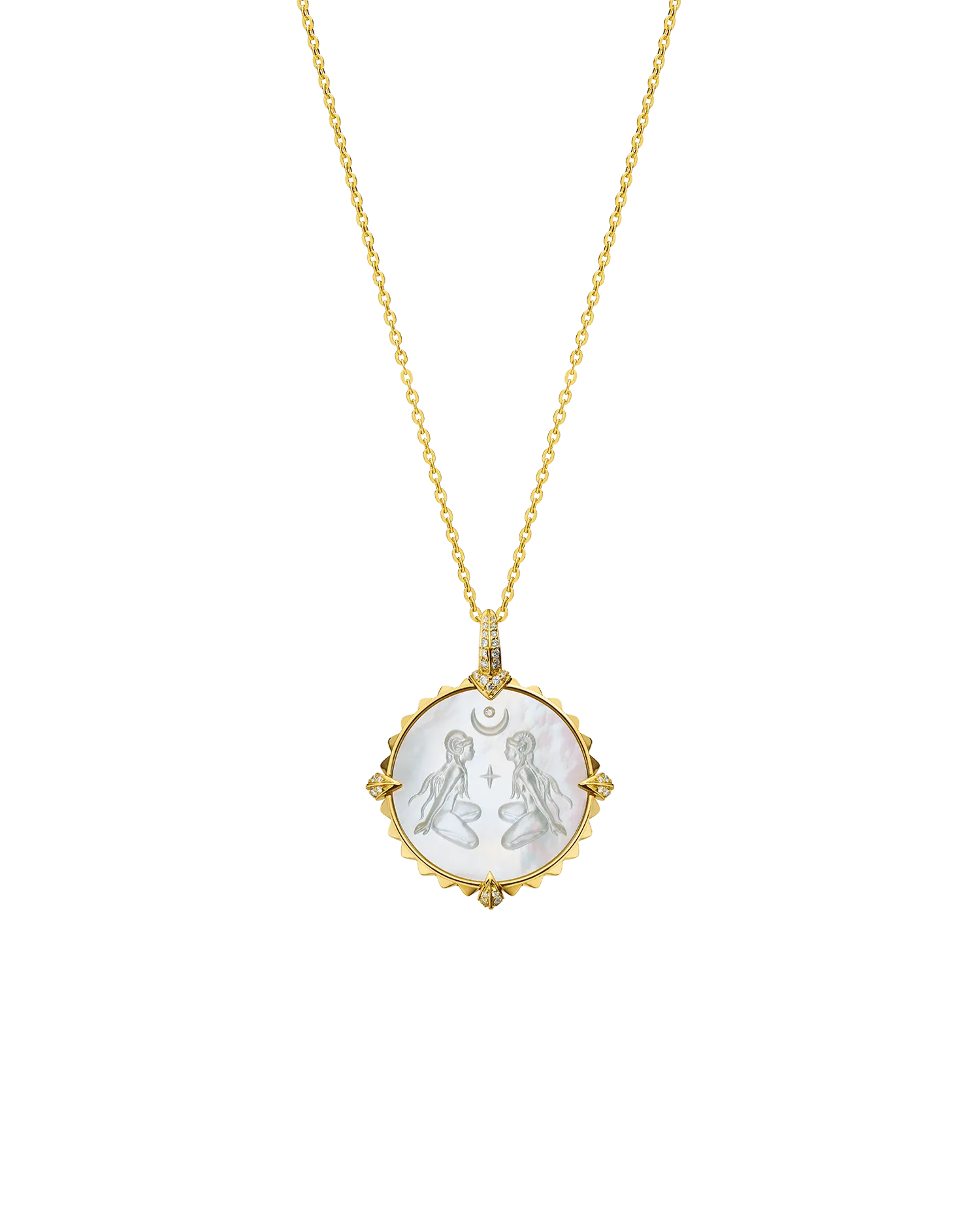 Aries Coin Charm | Mother of Pearl, Diamonds, and Yellow Gold