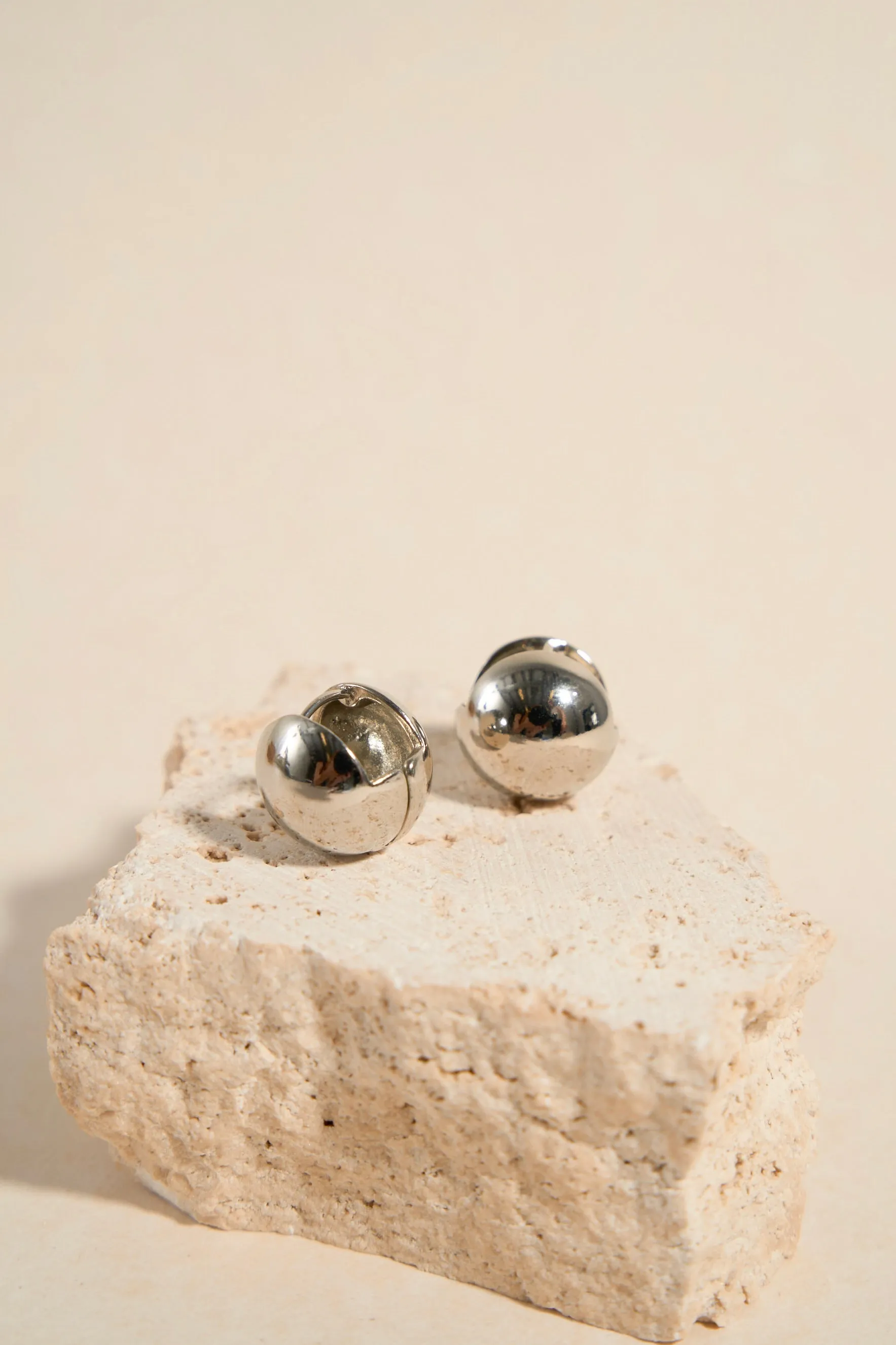 Ball Rhodium Hoop Earrings