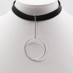 Black PU choker with circle on bar drop