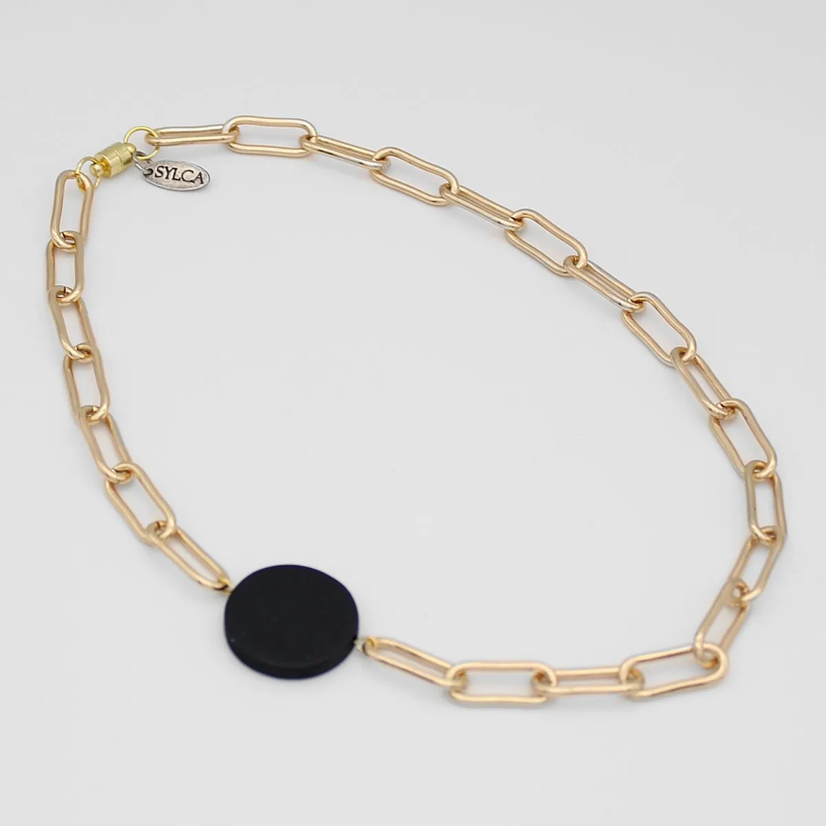 Black Single Bead Chain Statement Necklace