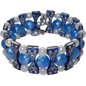 Blue Sparkle Shiny Glitter Beaded Bracelet Wristband Bangle Womens Ladies Girls