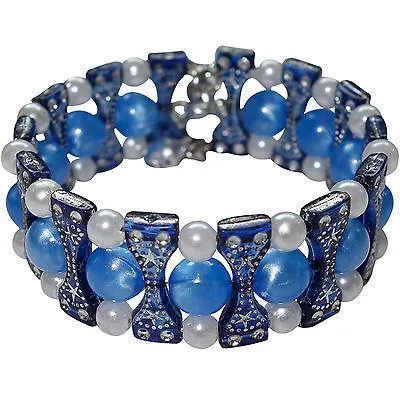 Blue Sparkle Shiny Glitter Beaded Bracelet Wristband Bangle Womens Ladies Girls