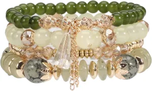Bohemian Stackable Bracelets for Women Gold Beaded Stretch Charm Bracelets Set Crystal Elastic Multilayer Colorful Charm Bangles Bracelets Summer Beach Multicolor Statement Jewelry