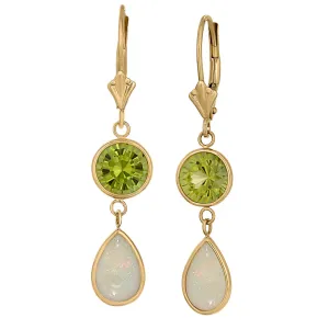 Bold Bezel Dangle Earrings with Peridot and Opal