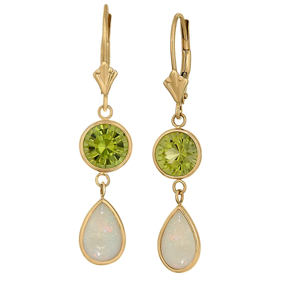 Bold Bezel Dangle Earrings with Peridot and Opal