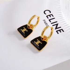 Celine's new black enamel personalized bag with gold earrings EHA101