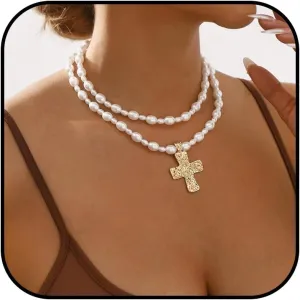 Chunky Gold Necklace Cross Statement Necklace for Women Layered Cross Necklaces Jewelry First Communion Gifts
